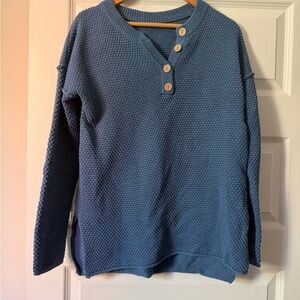 Oversized Henley Sweater, Blue, M